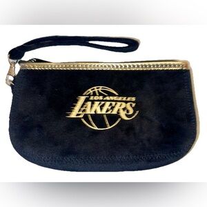 Los Angeles Lakers Bag Wristlet Purse Pencil Case Black Faux Suede Gold Trim New
